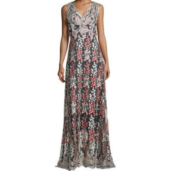 Erin Fetherston "Wysteria" Floral Embroidered Lace V-Neck Formal Gown, Sz 2 - Picture 1 of 9